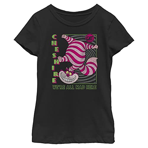 Disney Alice in Wonderland Cheshire Cat We're All Mad Here Girls Standard T-Shirt, Black, X-Small von Disney