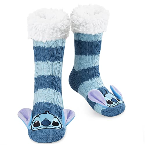 Disney Antirutschsocken Damen mit 3D-Ohren, One Size ABS Kuschelsocken Damen Antirutsch Haussocken Winter Frauen Geschenke (Blau Sttch) von Disney