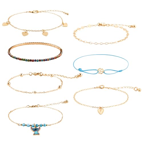 Disney Stitch Armband Mädchen mit Anhängern, Stitch Schmuck Armbänder Set - Geschenke für Mädchen (Gold Stitch 7 Armbänder) von Disney
