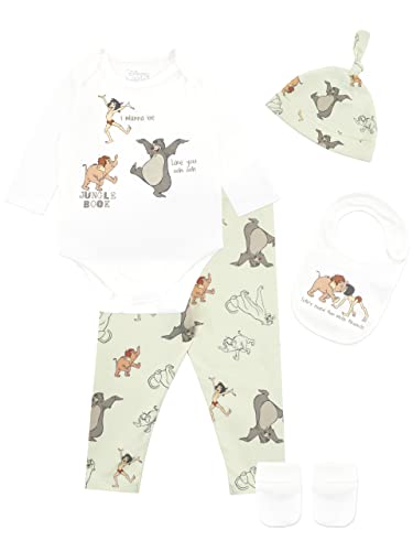 Disney Baby Jungen Dschungelbuch Bodysuit mit Hut und Latz Outfit 5-teiliges Set Grün und Weiß 44-50 von Disney