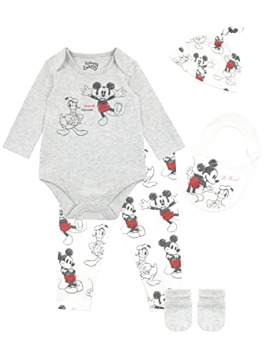 Disney Baby Jungen Mickey Mouse und Donald Duck Bodysuit mit Hut und Latz Outfit 5-teiliges Set Mehrfarbig 44-50 von Disney