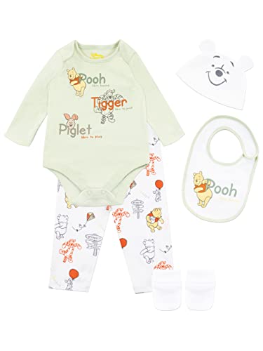 Disney Baby Jungen Winnie Puuh Tigger und Ferkel Bodysuit mit Hut und Latz Outfit 5-teiliges Set Mehrfarbig 44-50 von Disney