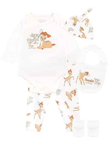 Disney Baby Mädchen Bambi Bodysuit mit Hut und Latz Outfit 5-teiliges Set Weiß 74 von Disney