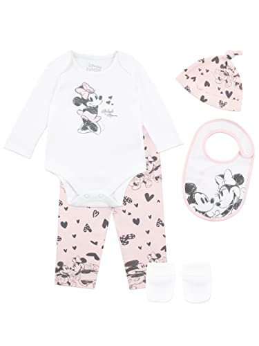 Disney Baby Mädchen Mickey und Minnie Mouse Bodysuit mit Hut und Latz Outfit 5-teiliges Set Rosa und Weiß 44-50 von Disney