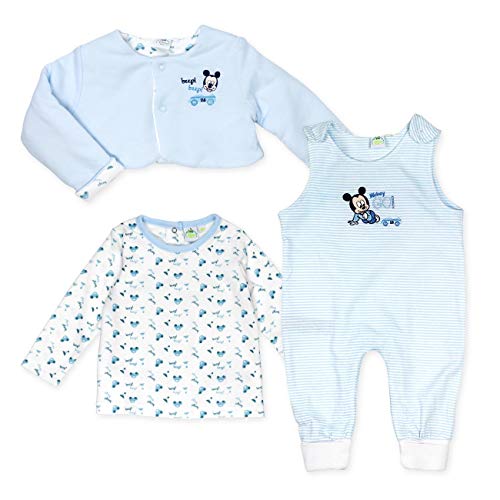 Disney Baby Set Shirt, Strampler und Jacke Jungen weiß hellblau | Motiv: Mickey Mouse | Babyset 3 Teile für Neugeborene & Kleinkinder | Größe: 12-18 Monate (86) von Disney