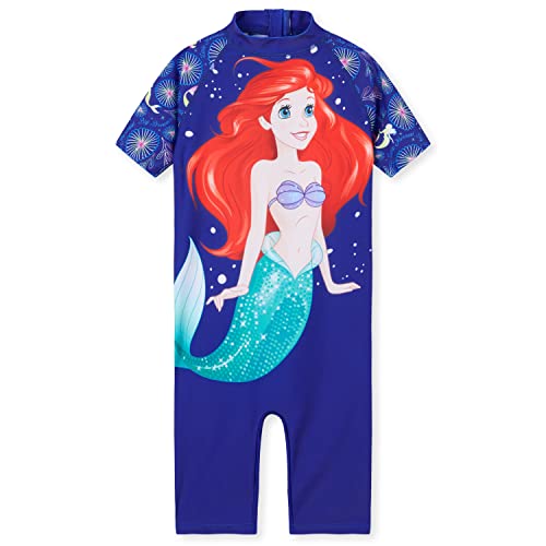 Disney Badeanzug Mädchen, Neoprenanzug mit kurzen Ärmeln, kurzer Hose & Reißverschluss - Mädchen Geschenke (Blau Arielle, 7-8 Jahre) von Disney