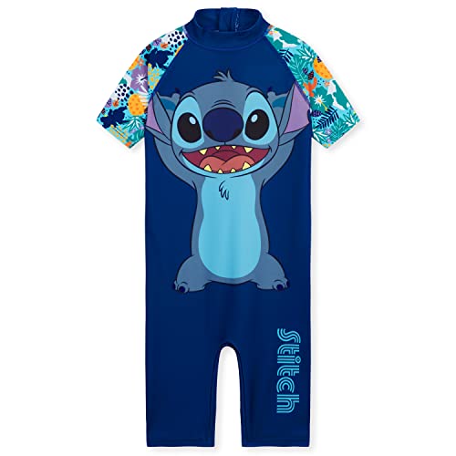 Disney Badeanzug Mädchen, Neoprenanzug Kurze Ärmel, Kurze Hose & Reißverschluss - Mädchen Geschenke (Dunkelblau Stitch, 4-5 Jahre) von Disney