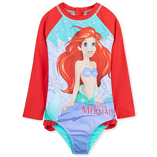 Disney Badeanzug Mädchen, Schwimmanzug mit Langen Ärmeln & Reißverschluss - Geschenke für Mädchen (Rot Arielle, 9-10 Jahre) von Disney