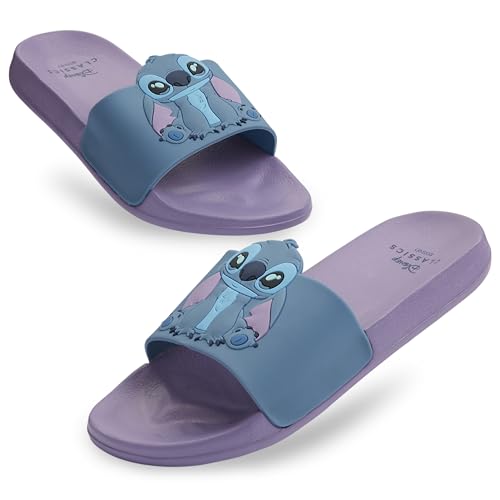 Disney Badelatschen Kinder mit 3D-Design, Sandalen für Mädchen, Schlappen für Strand, Schwimmbad - Geschenke für Mädchen (Lila/Blau Stitch, 34-35 EU) von Disney