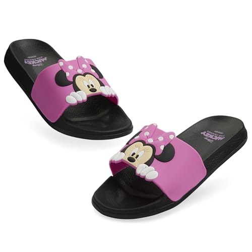 Disney Badelatschen Kinder mit 3D-Design, Sandalen für Mädchen, Schlappen für Strand, Schwimmbad - Geschenke für Mädchen (Schwarz/Rosa Minnie, 24-25 EU) von Disney