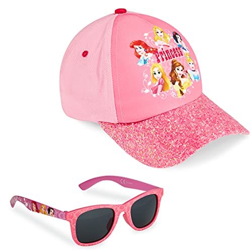 Disney Basecap Kinder Mädchen, Sonnenhut Kinder und Sonnenbrille Set, Prinzessinnen Kappe Mädchen ab 3 Jahren, Einheitsgröße von Disney