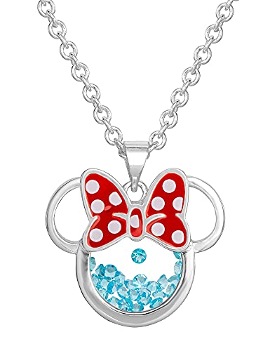 Disney Birthstone Women and Girls Jewelry Minnie Mouse Silver Plated March Aquamarine Light Blue Swarovski Cubic Zirconia Shaker Pendant Necklace, 18+2" Extender Mickey's 90th Birthday Anniversary von Disney