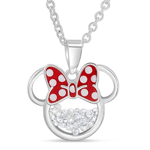 Disney Geburtsstein Damen und Mädchen Schmuck Minnie Maus versilbert Shaker Anhänger Halskette, 45,1 + 5,1 cm Verlängerung, M, Kristall, Zirkonia von Disney