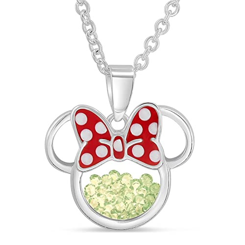 Disney Birthstone Women and Girls Jewelry Minnie Mouse Silver Plated Shaker Pendant Necklace, 18+2" Extender Mickey's 90th Birthday Anniversary von Disney