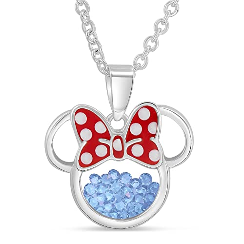 Disney Birthstone Women and Girls Jewelry Minnie Mouse Silver Plated Shaker Pendant Necklace, 18+2" Extender Mickey's 90th Birthday Anniversary von Disney