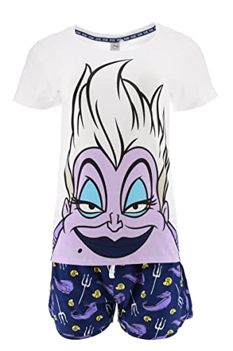 Disney Bösewichte T-Shirt und Shorts für Damen, Schlafanzug Baumwolle, 2-Teiliges Set Damen, Ursula die Kleine Meerjungfrau, Geschenk Damen und Teenager | M - Lila von Disney