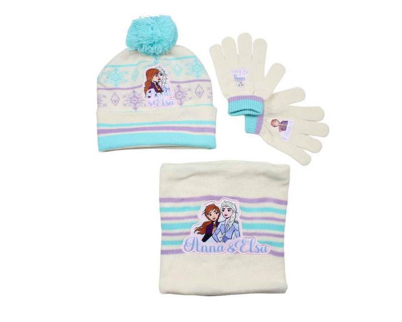 Disney Bommelmütze Die Eiskönigin Set Kinder Herbst 3tlg Set Wintermütze Snood Handschuhe Gr. 54 von Disney