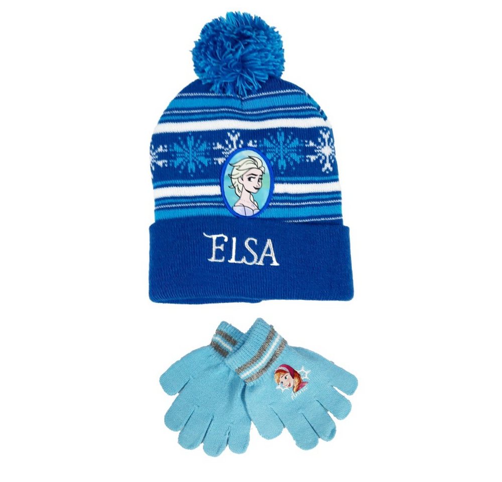 Disney Bommelmütze Disney Die Eiskönigin Elsa Kinder Herbst Wintermütze plus Handschuhe (2-St) Gr. 52 bis 54 von Disney