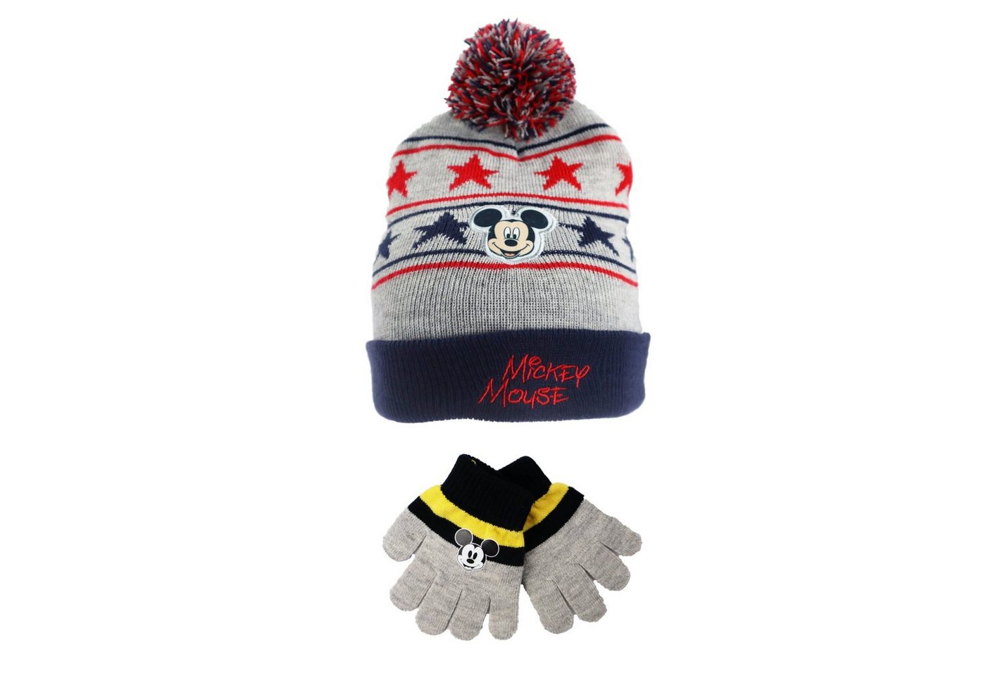 Disney Bommelmütze Disney Mickey Maus 2tlg Set Kinder (2-St) Herbst Wintermütze plus Handschuhe 52 54 von Disney
