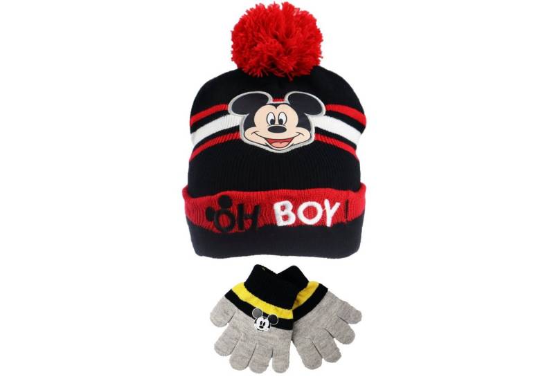Disney Bommelmütze Disney Mickey Maus Kinder 2tlg Winter Set (2-St) Herbst Wintermütze plus Handschuhe 52 54 von Disney