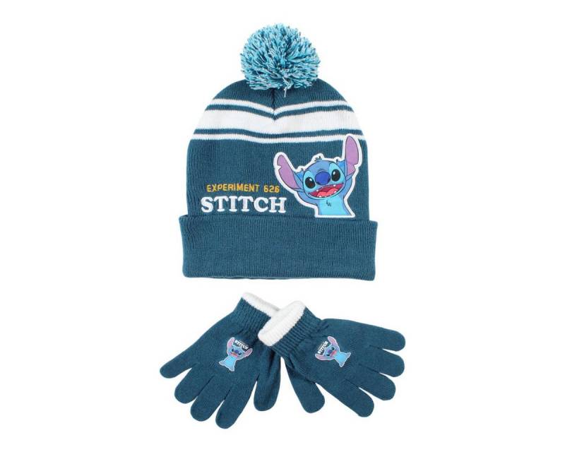 Disney Bommelmütze Disney Stitch Herbst 2 tlg Set Wintermütze Handschuhe Gr. 54/56 (Spar-Set, 2-St) von Disney