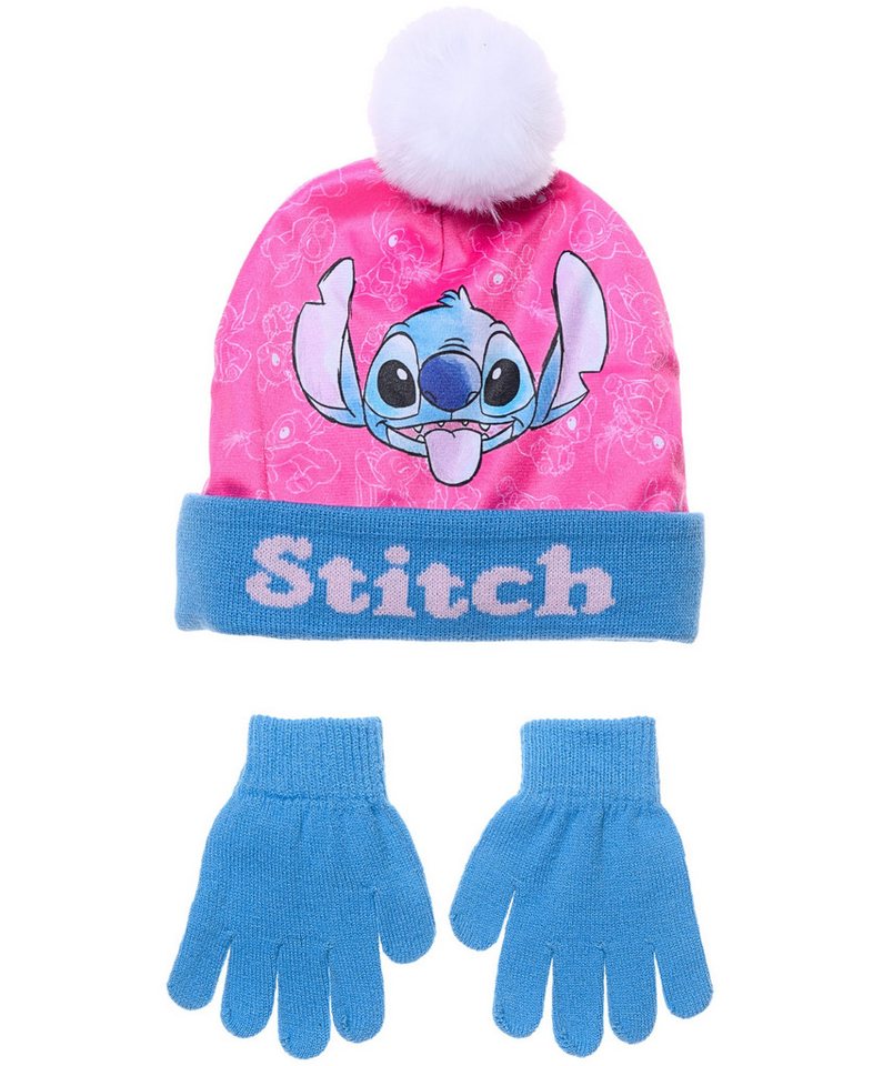 Disney Bommelmütze Stitch (2-St) Mädchen Winter-Set: Mütze & Handschuhe von Disney