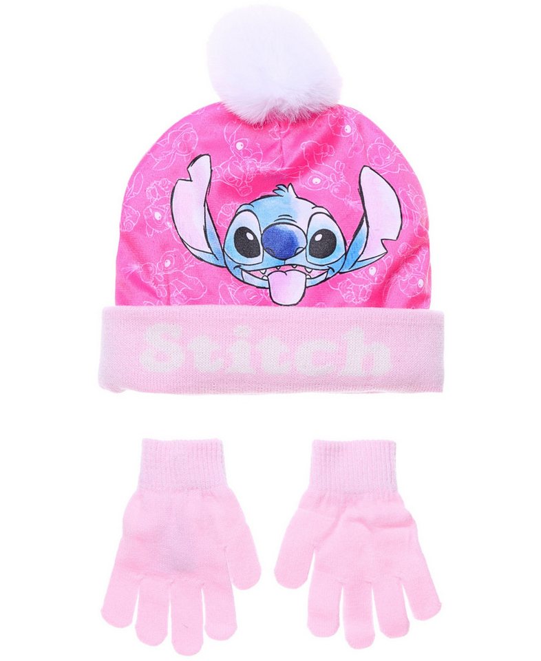 Disney Bommelmütze Stitch (2-St) Mädchen Winter-Set: Mütze & Handschuhe von Disney