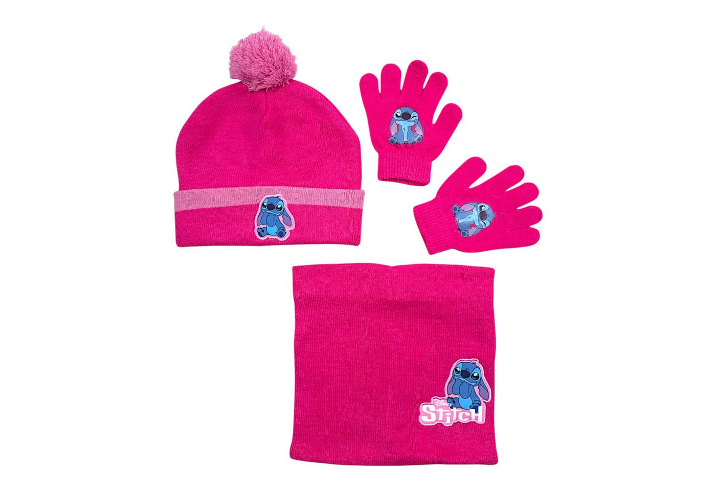 Disney Bommelmütze Stitch (3-St) Mädchen Winter-Set Mütze Einheitsgröße 2-5 Jahre von Disney