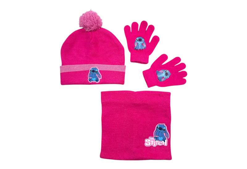 Disney Bommelmütze Stitch (3-St) Mädchen Winter-Set Mütze Einheitsgröße 2-5 Jahre von Disney