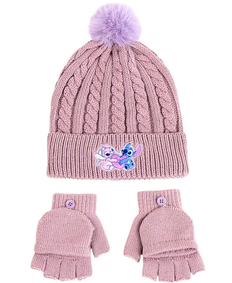 Disney Bommelmütze Stitch & Angel (2-St) Mädchen Winter-Set Mütze & Handschuhe Einheitsgröße von Disney