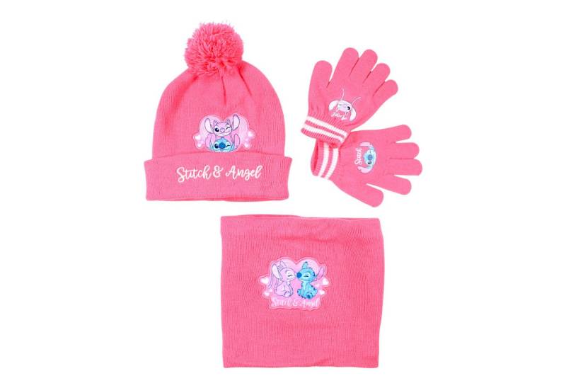 Disney Bommelmütze Stitch & Angel (3-St) Mädchen Winter-Set Mütze Einheitsgröße 2-5 Jahre von Disney