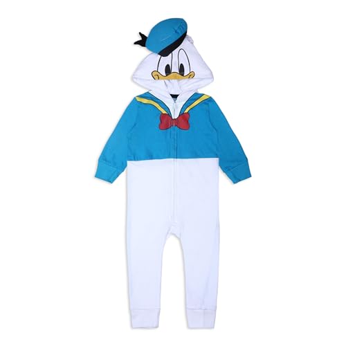 Disney Boy's Donald Duck Hooded Coverall Onesie with Hat, 100% Cotton, Blue, Size 6M von Disney
