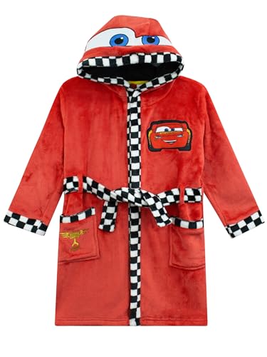 Disney Cars Bademantel | Morgenmantel Jungen Mit Kapuze | Lightning McQueen Kinderbademantel Junge Rot 116 von Disney