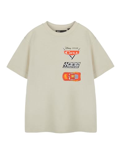 Disney Cars Lightning McQueen Jungen-T-Shirt mit Grafik in Beige | Klassisches Kurzarm-T-Shirt mit Rundhalsausschnitt | Pixar Cartoon Racing Sports Network Bekleidung | Lässige Alltagsware von Disney