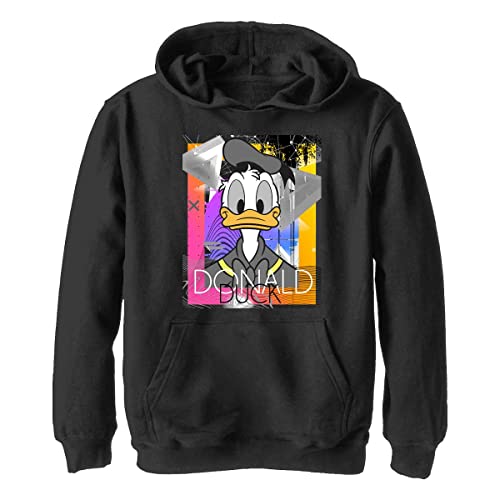 Disney Characters Eighties Duck Boy's Hooded Pullover Fleece, Black, Small von Disney