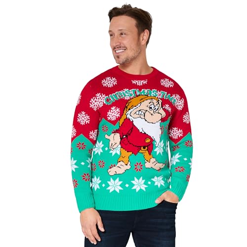 Disney Christmas Sweater Herren S-XXL, Weihnachtspullover Herren Lustig mit Rundhalsausschnitt - Geschenke für Männer (Blaugrün Grumpy, M) von Disney