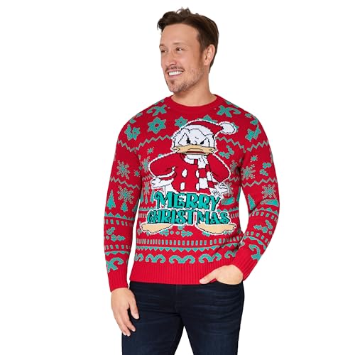 Disney Christmas Sweater Herren S-XXL, Weihnachtspullover Herren Lustig mit Rundhalsausschnitt - Geschenke für Männer (Rot Donald, 2XL) von Disney