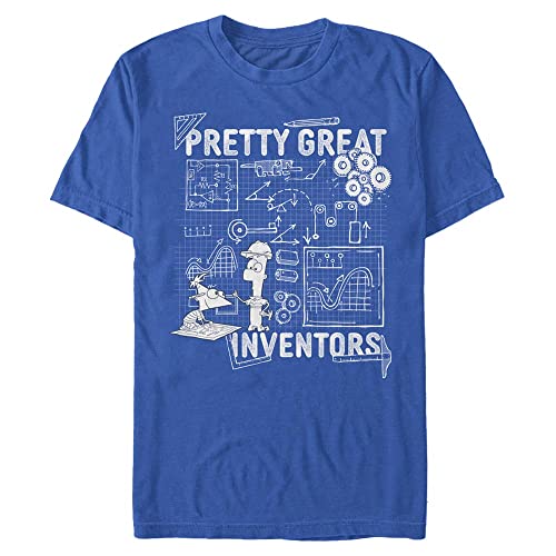 Disney Unisex Phineas And Ferb Really Great Inventors Schematics Organic Short Sleeve T-shirt, Bright Blue, L von Disney Classics