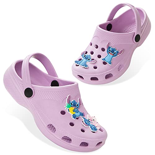 Disney Clogs mit abnehmbaren Anhängern, Kinder Sandalen Strandschuhe Mädchen - Stitch Sachen für Mädchen (Lila Stitch, 33 EU) von Disney