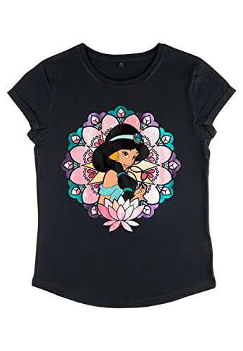 Disney Damen Aladdin Glass Jasmine Women's Organic Rolled Sleeve T-shirt, Schwarz, S von Disney