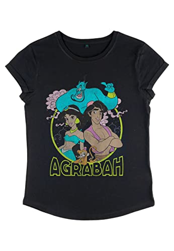 Disney Damen Aladdin Grunge Agrabah Women's Organic Rolled Sleeve T-shirt, Schwarz, M von Disney