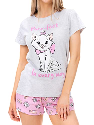 Disney Schlafanzug Damen | Aristocats Marie Pyjama Kurz | Baumwolle Schlafanzüge für Damen Grau X-Large von Disney