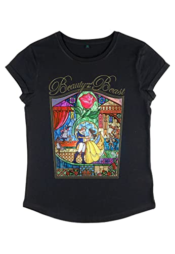 Disney Beauty & The Beast - BEAUTY STORY Women's Rolled-sleeve Black L von Disney