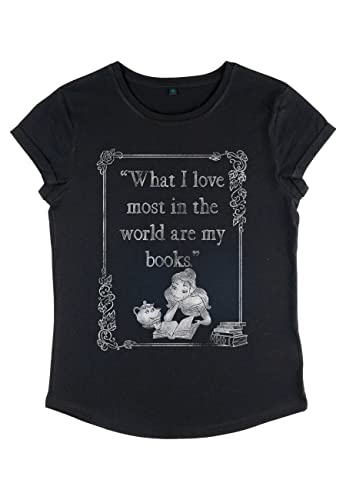 Disney Damen Beauty & The Beast Book Lover Women's Organic Rolled Sleeve T-shirt, Schwarz, S Disney Damen Beauty & The Beast Book Lover Women's Organic Rolled Sleeve T-shirt, Schwarz, S von Disney