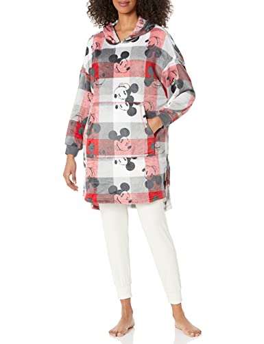 Disney Damen Blanket Fleece Hoodie Pyjamaoberteil, Kariertes Mickey-Design, L von Disney