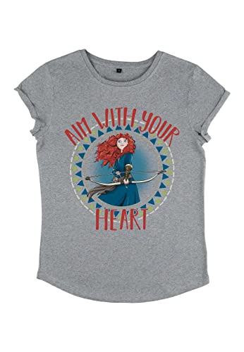 Disney Damen Brave Aim With Heart Women's Organic Rolled Sleeve T-shirt, Melange Grey, XL von Disney