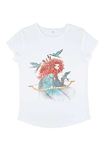 Disney Damen Brave Merida Sketch Women's Organic Rolled Sleeve T-shirt, Weiß, S Disney Damen Brave Merida Sketch Women's Organic Rolled Sleeve T-shirt, Weiß, S von Disney