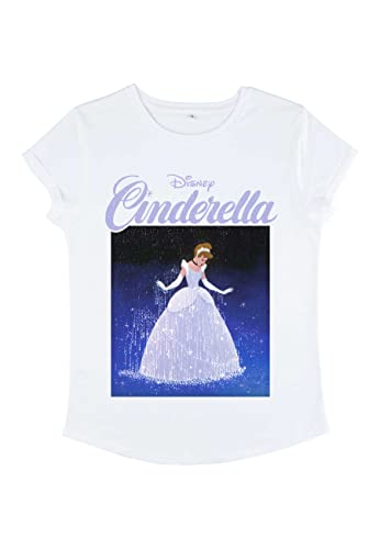 Disney Damen Cinderella Square Cindy Women's Organic Rolled Sleeve T-shirt, Weiß, M von Disney