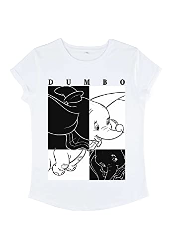 Disney Damen Dumbo Dumbo Contrast Women's Organic Rolled Sleeve T-shirt, Weiß, S von Disney Classics