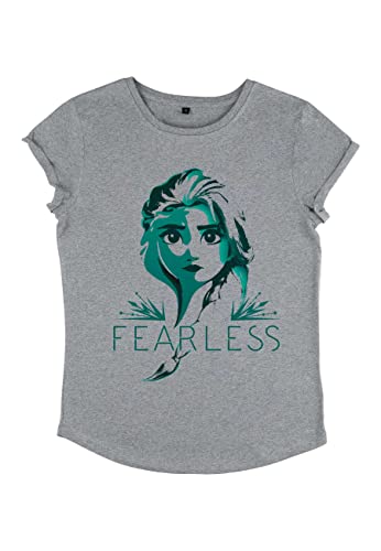 Disney Damen Frozen 2 Elsa So Fearless Women's Organic Rolled Sleeve T-shirt, Melange Grey, S von Disney